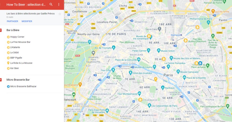 carte bars à bière